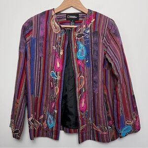 National Geographic Silk Boho Hippie Embroidered Sequin Patchwork Open Jacket S
